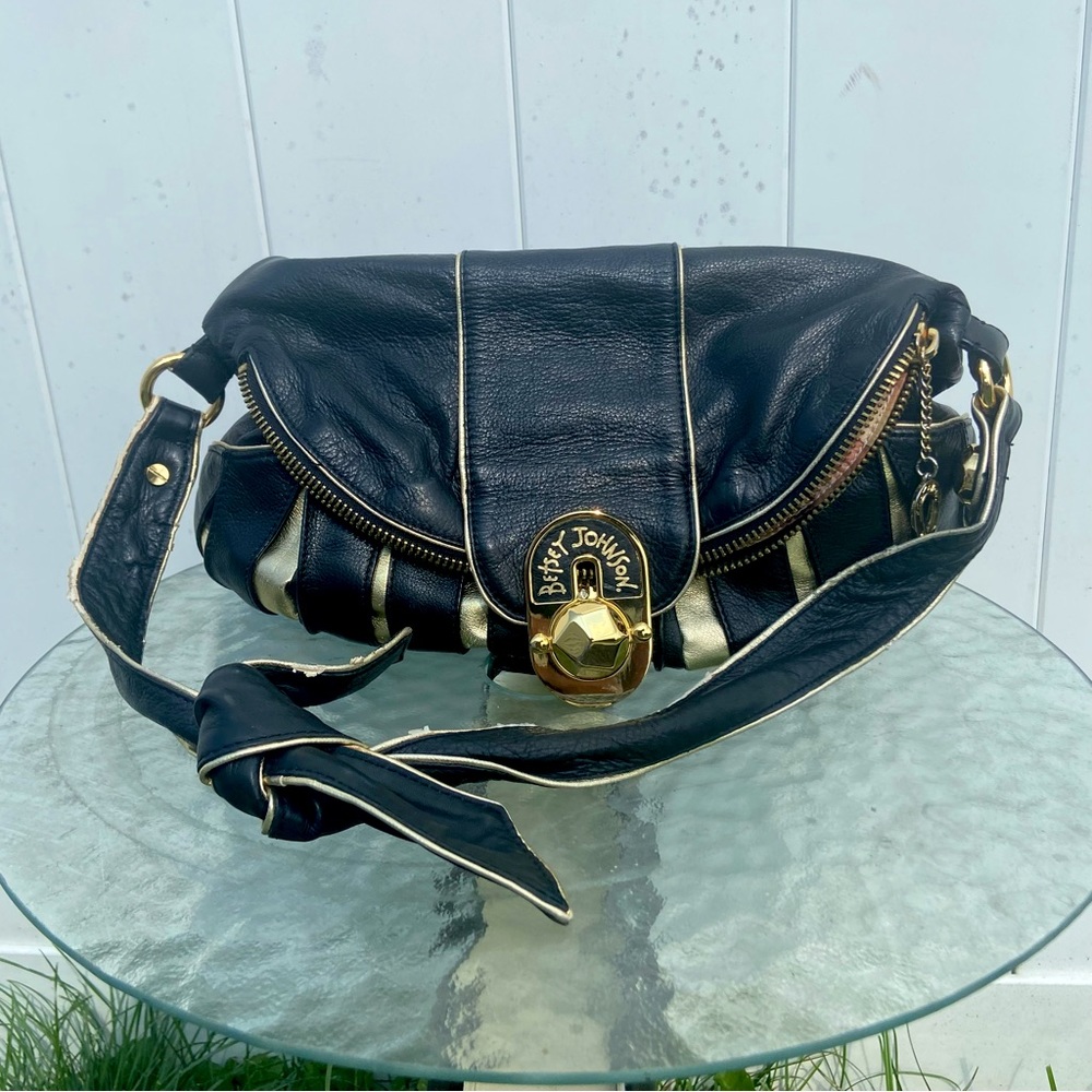 ‘BETSEY JOHNSON’ Black Foldover Snap-Closure Shoulder Bag